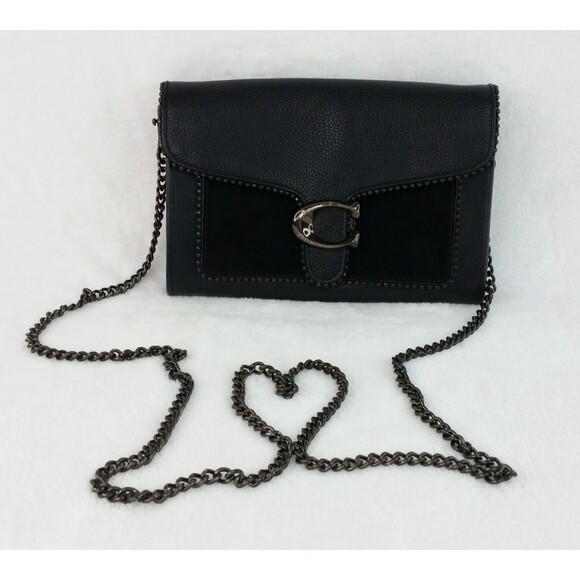 Coach Tabby Crossbody Pebble & Suede Leather Chain Clutch Pewter Black Bag - Picture 1 of 14